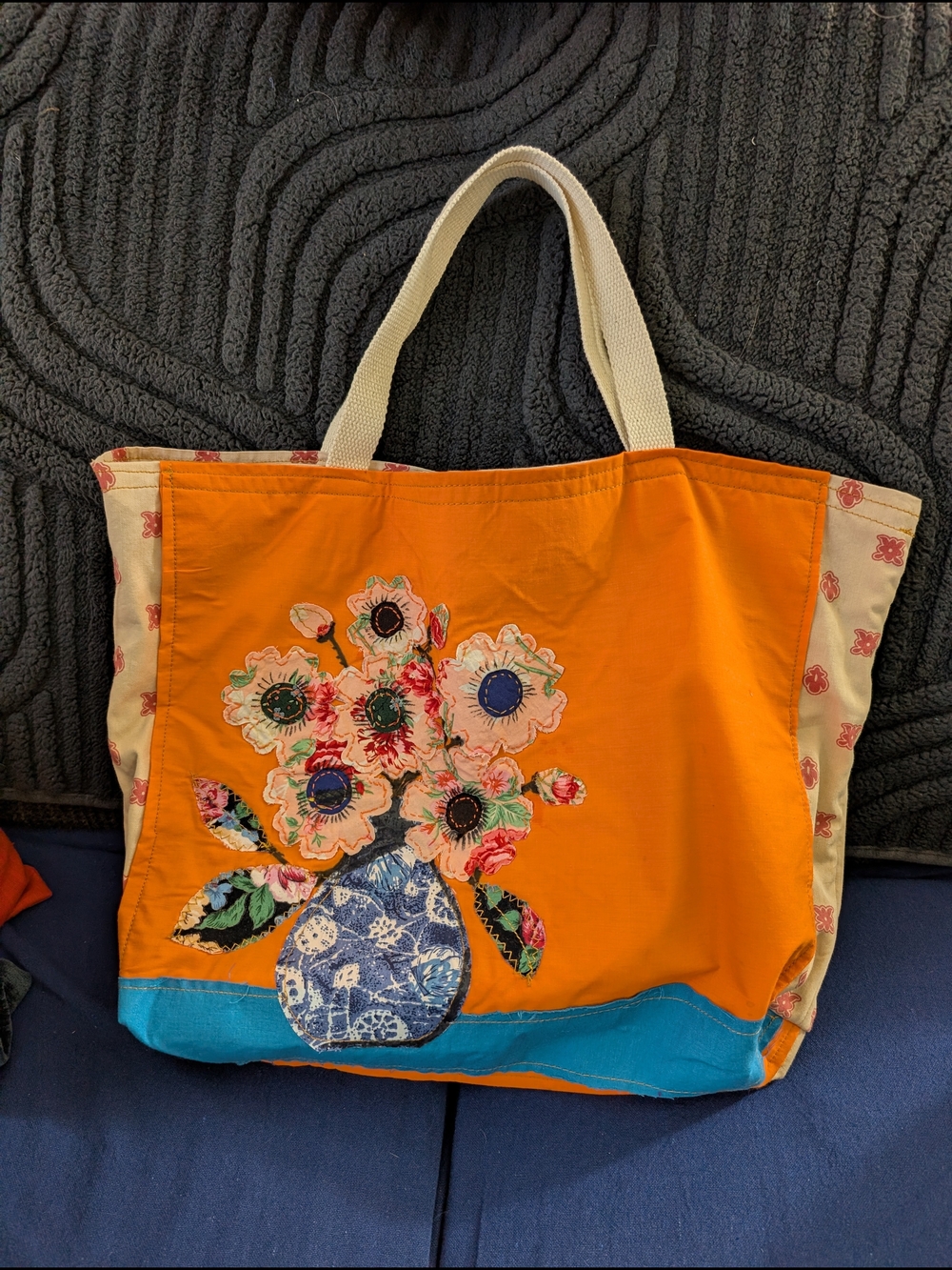 Handcrafted Orange Floral Patchwork Tote